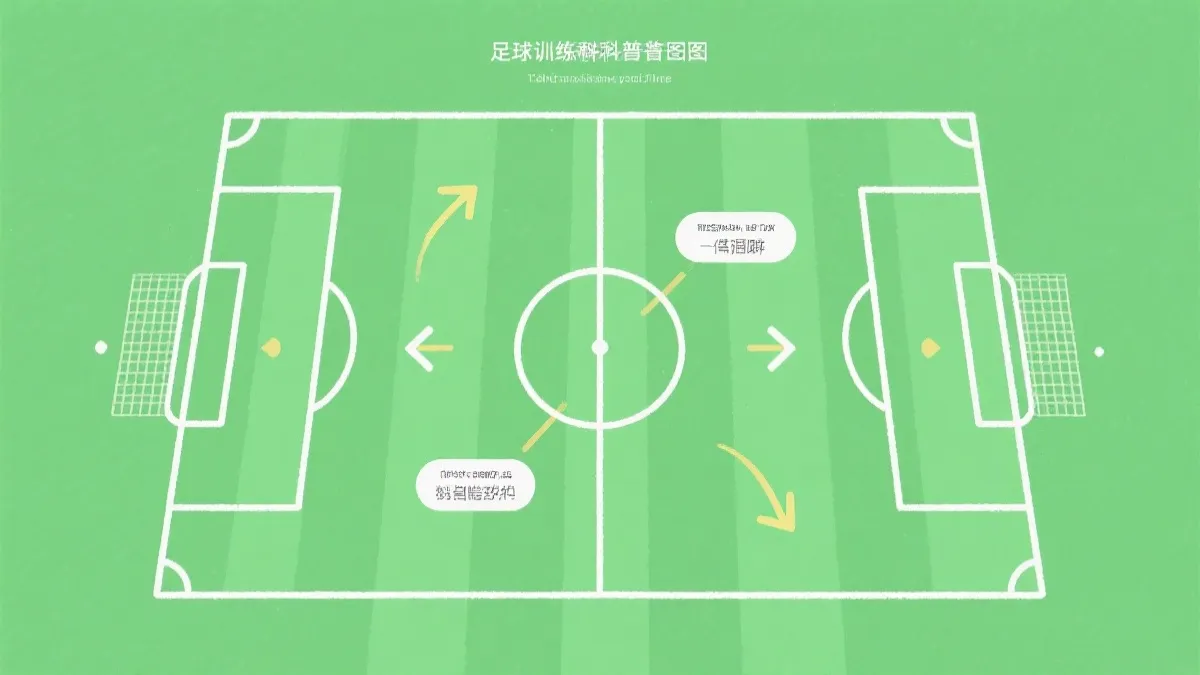 战术科普插画：球场俯视图、箭头与区域标注的极简信息图风格